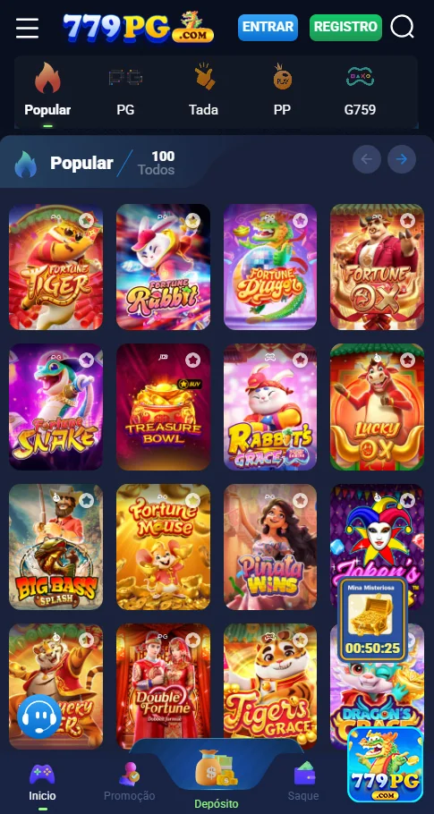 Promoções no acesso mobile em 779pg.com